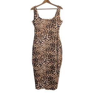 Naked Wardrobe Sculpt Tank Midi Dress Leopard Print Bodycon Stretch Size 1X